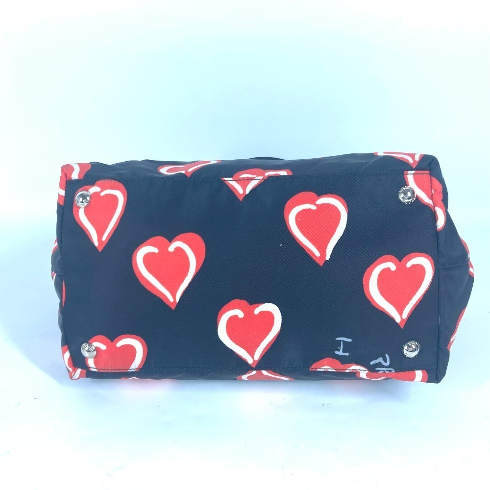 Prada Logo Heart Handbag Nylon Black - Picture 5 of 15